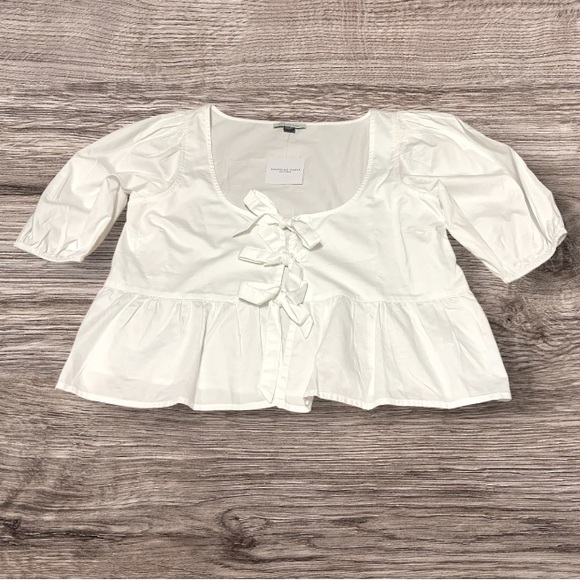 New American Eagle Outfitters Puff Sleeve Tie Blouse size S - Picture 2 of 6
